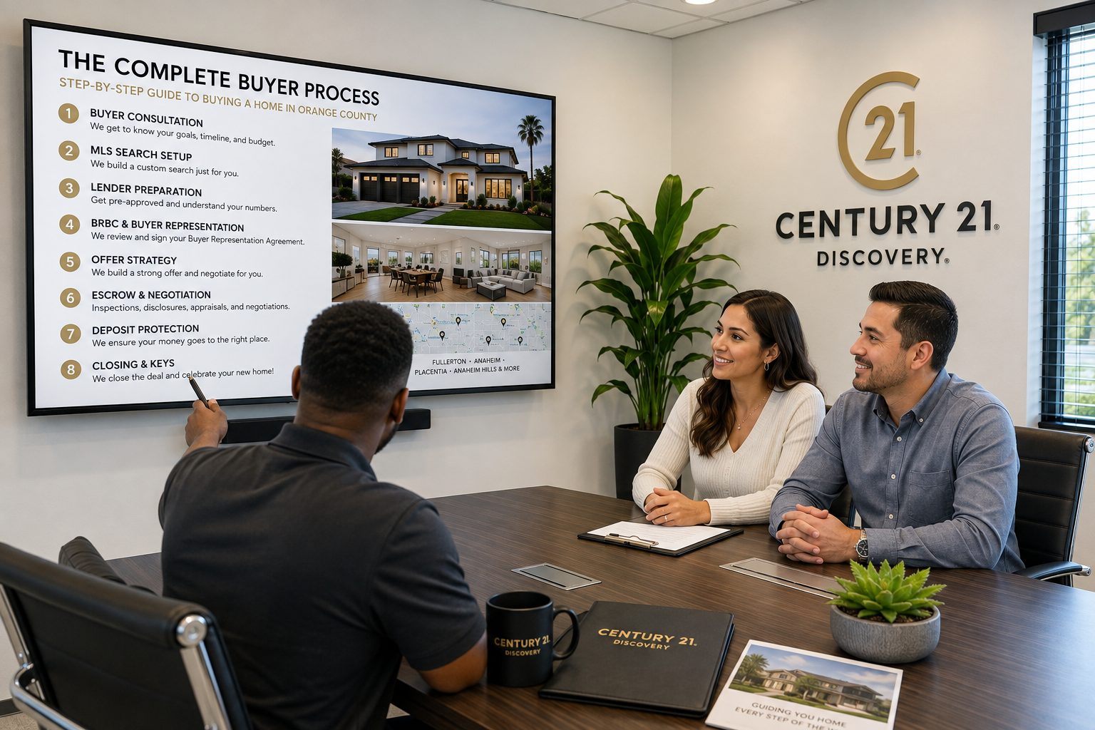 Orange County home buyers meeting with a Realtor during a buyer consultation